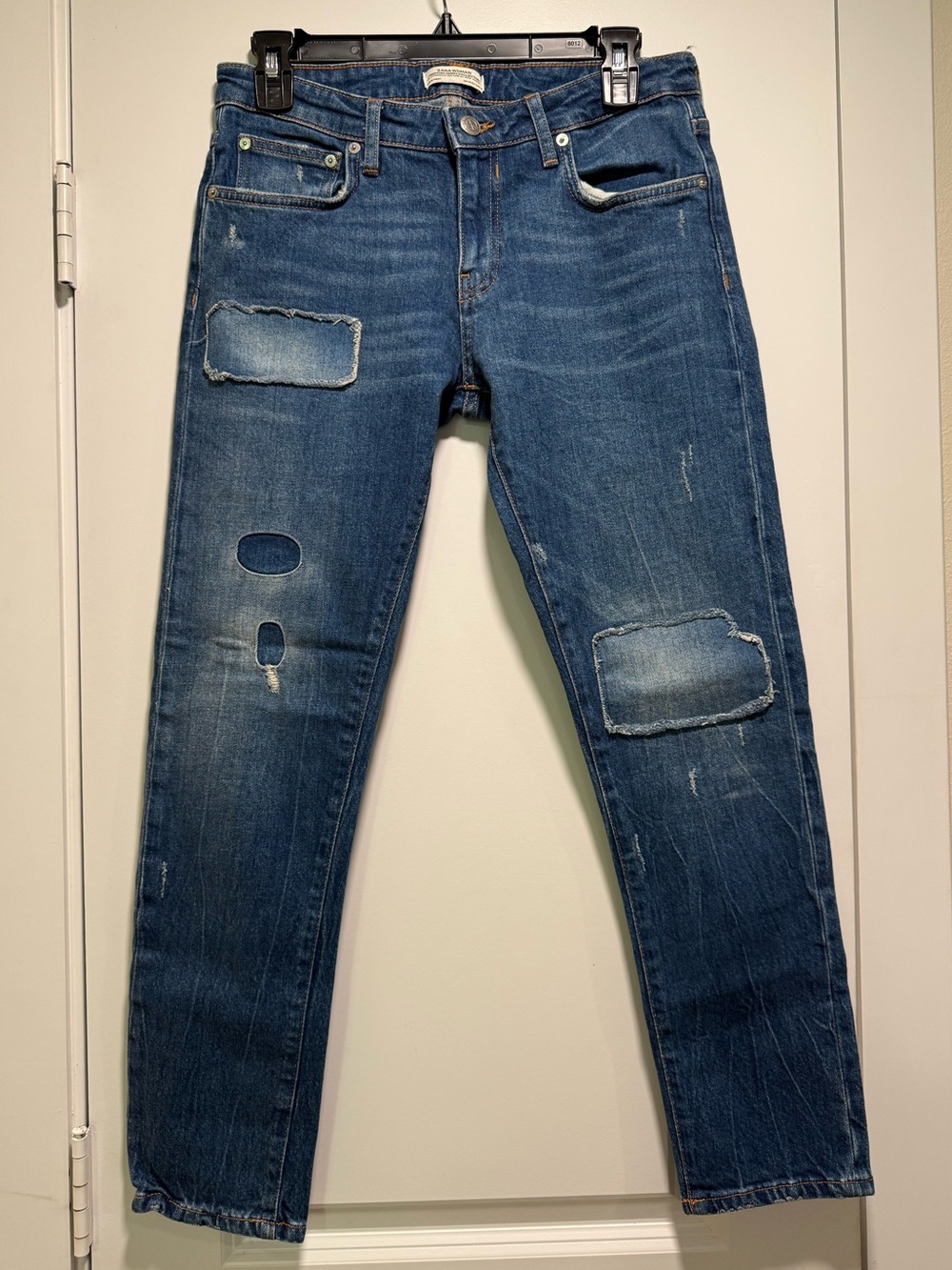 Zara Slim Patchwork Distressed Jeans - Denim Blue